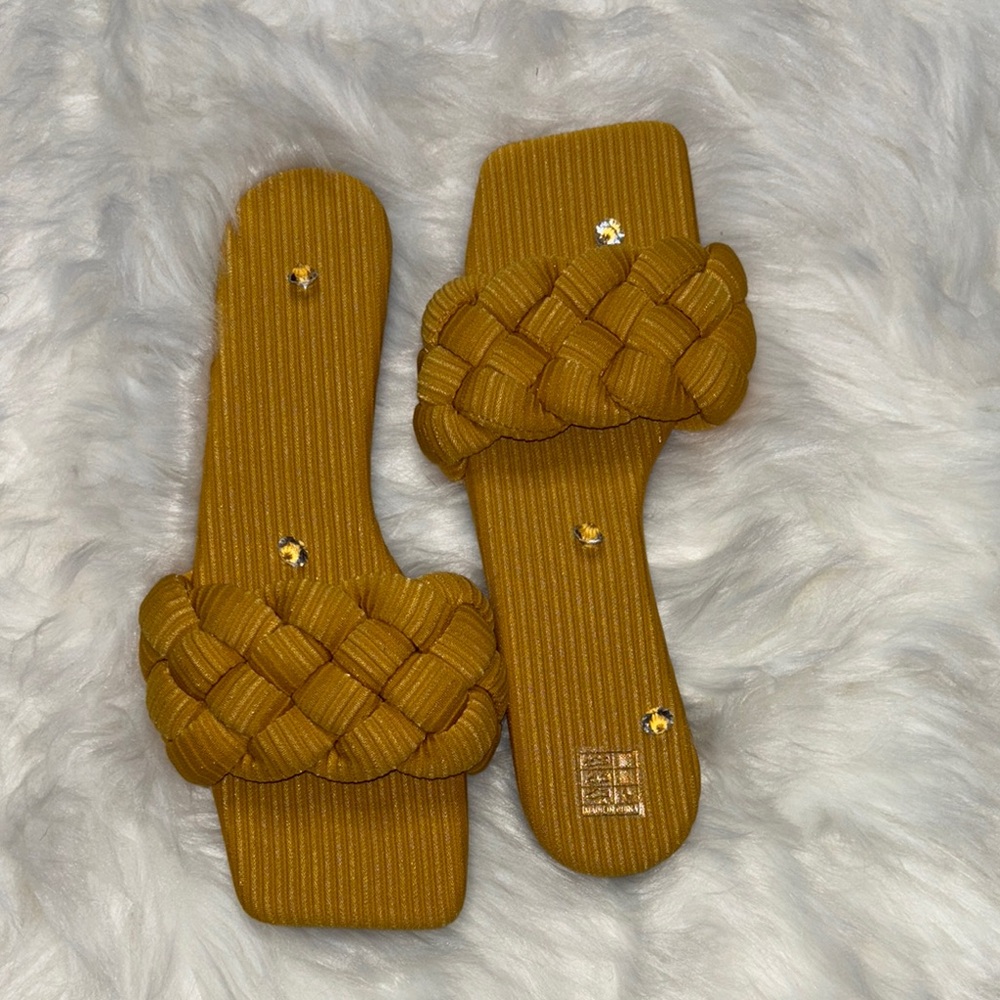 Yellow Braided Slide Sandals